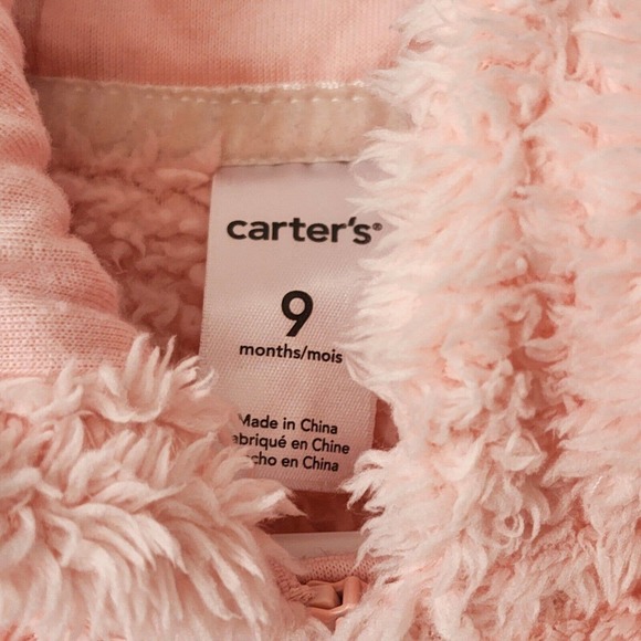 Carter's Baby 9M Clothing Outfit Girls Hooded Sherpa Bunting Pink Bear - Picture 2 of 14